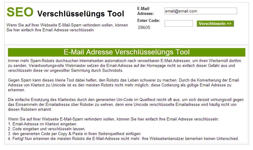 SEO E-Mail Adresse VerschlÃ¼sselÃ¼ngs Tool