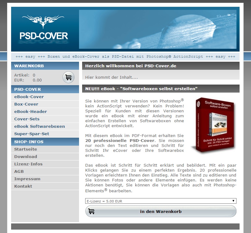 PHP PSD Cover Shop inkl. Shop Artikel Script